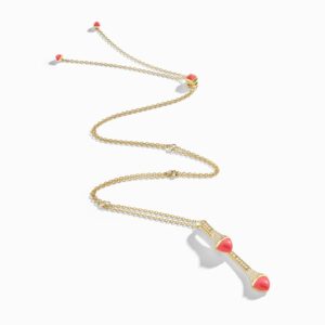 18K YELLOW GOLD PINK CORAL AND DIAMOND DROP NECKLACE