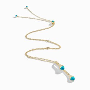 18K YELLOW GOLD TURQUOISE AND DIAMOND DROP NECKLACE