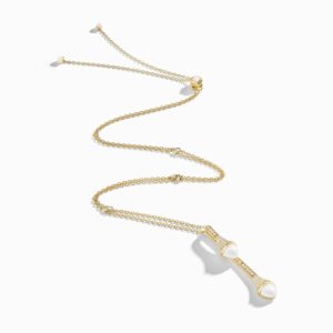 18K YELLOW GOLD WHITE AGATE AND DIAMOND DROP NECKLACE