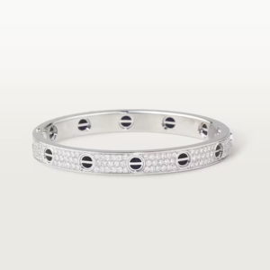 18K WHITE GOLD CERAMIC AND PAVE DIAMOND THICK BRACELET
