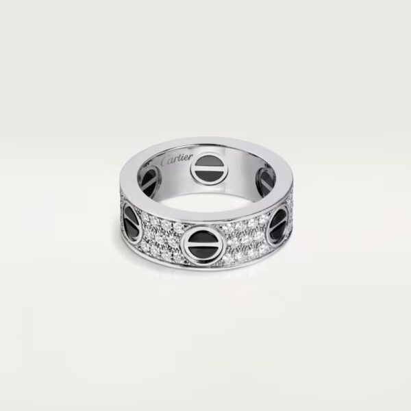 18K WHITE GOLD CERAMIC AND PAVE DIAMOND RING