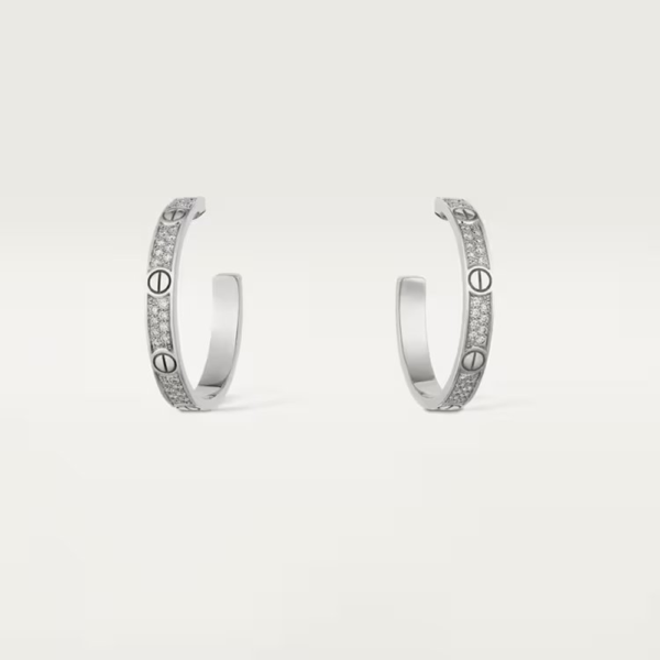 18K WHITE GOLD PAVE DIAMOND HOOP EARRING
