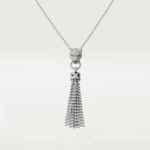 18K WHITE GOLD LACQUER, ONYX, EMERALD AND DIAMOND NECKLACE