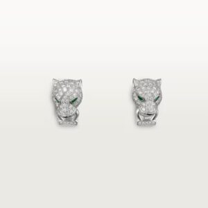 18K WHITE GOLD ONYX, EMERALD AND DIAMOND EARRING