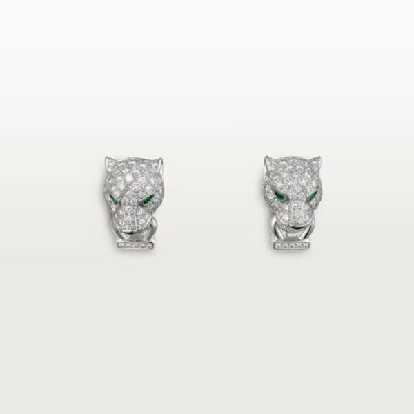 18K WHITE GOLD ONYX, EMERALD AND DIAMOND EARRING