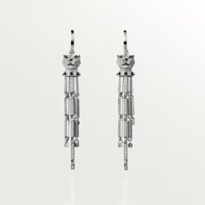 18K WHITE GOLD ONYX, EMERALD AND DIAMOND EARRING