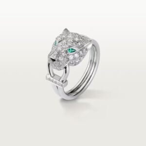18K WHITE GOLD ONYX, EMERALD AND DIAMOND RING