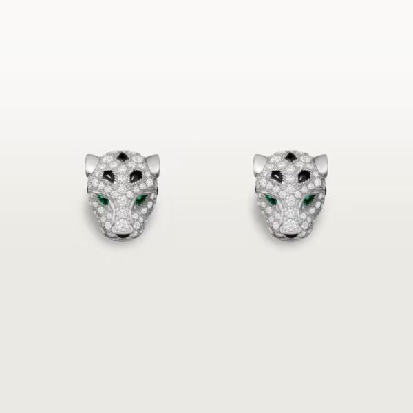18K WHITE GOLD ONYX, EMERALD AND DIAMOND EARRING