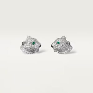 18K WHITE GOLD ONYX, EMERALD AND DIAMOND EARRING