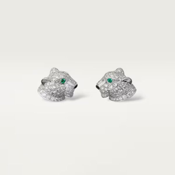 18K WHITE GOLD ONYX, EMERALD AND DIAMOND EARRING