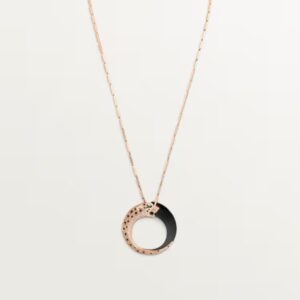 18K ROSE GOLD ONYX, CERAMIC, EMERALD AND DIAMOND NECKLACE