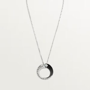 18K WHITE GOLD ONYX, CERAMIC, EMERALD AND DIAMOND NECKLACE
