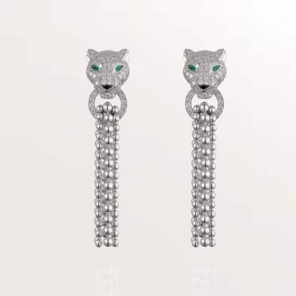 18K WHITE GOLD ONYX, EMERALD AND DIAMOND EARRING