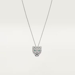 18K WHITE GOLD ONYX, EMERALD AND DIAMOND NECKLACE