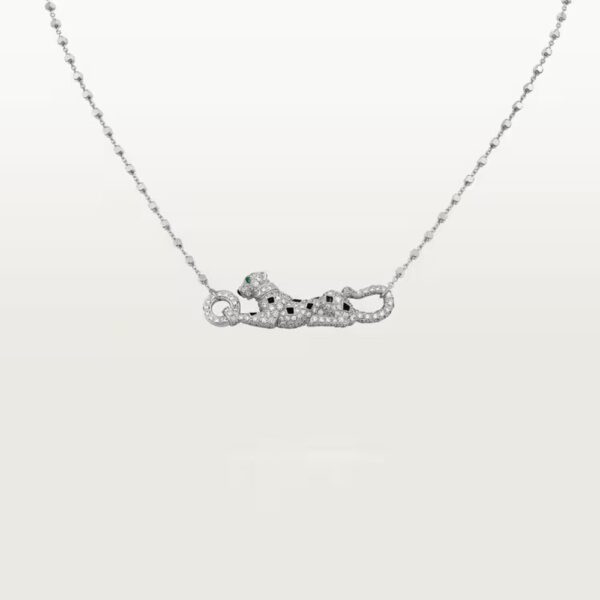 18K WHITE GOLD ONYX, EMERALD AND DIAMOND NECKLACE