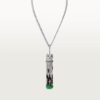 18K WHITE GOLD ONYX, EMERALD AND DIAMOND NECKLACE