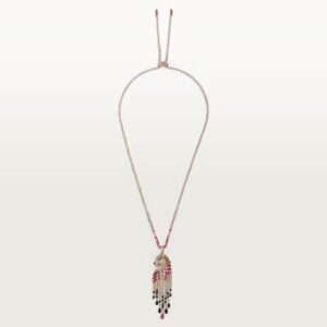 18K ROSE GOLD ONYX, EMERALD, RUBELLITE AND DIAMOND NECKLACE