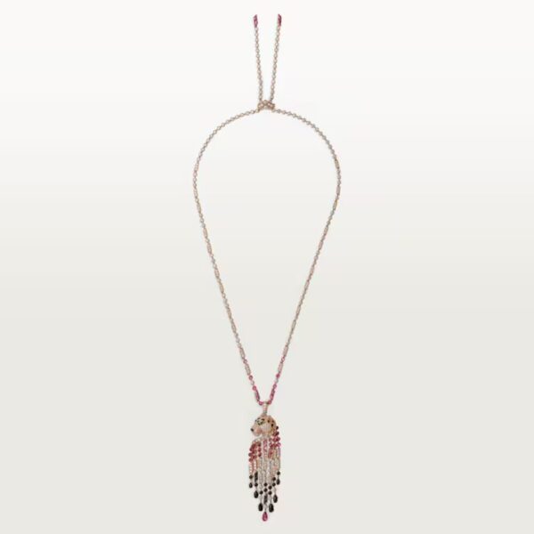 18K ROSE GOLD ONYX, EMERALD, RUBELLITE AND DIAMOND NECKLACE