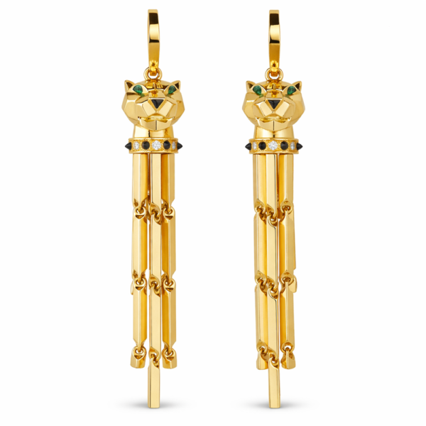 18K YELLOW GOLD ONYX, GARNET AND DIAMOND EARRING