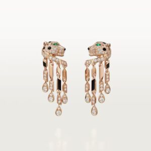 18K ROSE GOLD ONYX, EMERALD AND DIAMOND EARRING