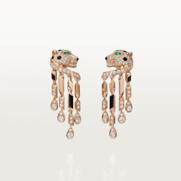 18K ROSE GOLD ONYX, EMERALD AND DIAMOND EARRING