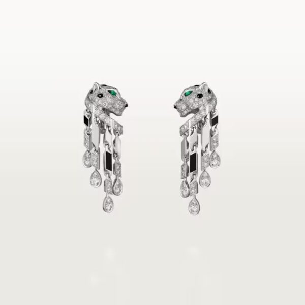 18K WHITE GOLD ONYX, EMERALD AND DIAMOND EARRING