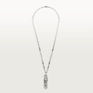 18K WHITE GOLD ONYX, EMERALD AND DIAMOND NECKLACE