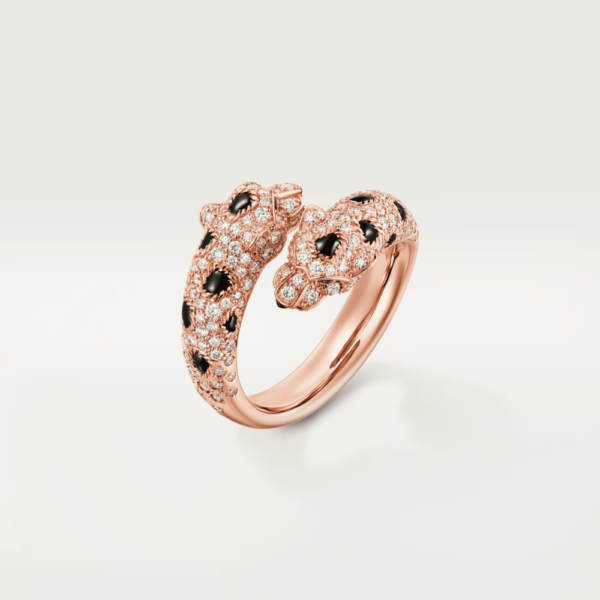 18K ROSE GOLD ONYX, EMERALD AND DIAMOND RING