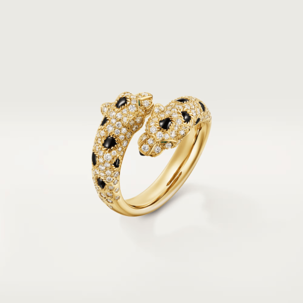 18K YELLOW GOLD ONYX, EMERALD AND DIAMOND RING