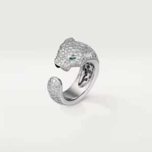 18K WHITE GOLD ONYX, EMERALD AND PAVE DIAMOND THICK RING