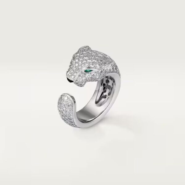18K WHITE GOLD ONYX, EMERALD AND PAVE DIAMOND THICK RING