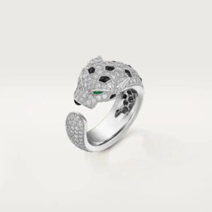 18K WHITE GOLD ONYX, EMERALD AND PAVE DIAMOND THICK RING