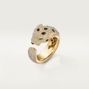 18K YELLOW GOLD ONYX, EMERALD AND PAVE DIAMOND THICK RING