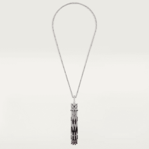 18K WHITE GOLD ONYX, RUBY, EMERALD AND DIAMOND NECKLACE