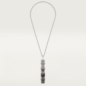 18K WHITE GOLD ONYX, EMERALD AND DIAMOND NECKLACE