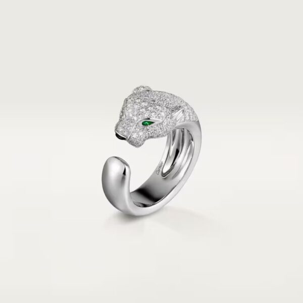18K WHITE GOLD ONYX, EMERALD AND DIAMOND THICK RING