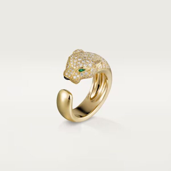 18K YELLOW GOLD ONYX, EMERALD AND DIAMOND THICK RING