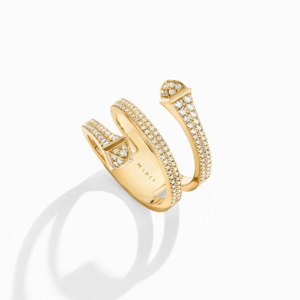 18K YELLOW GOLD DIAMOND 2 LAYER THIN RING