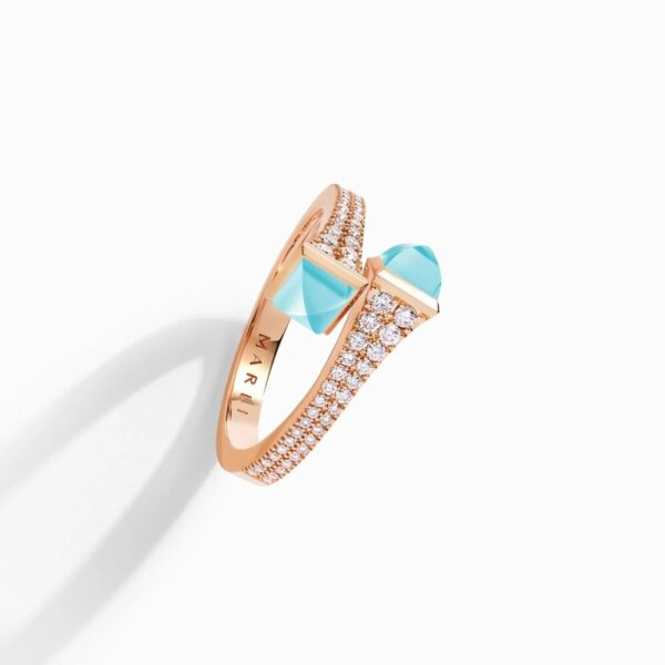 18K ROSE GOLD SEA BLUE CHALCEDONY AND DIAMOND THIN RING