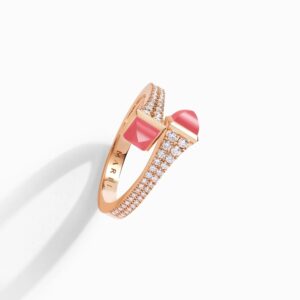 18K ROSE GOLD PINK CORAL AND DIAMOND THIN RING