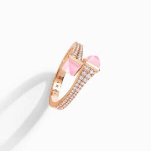 18K ROSE GOLD PINK QUARTZITE AND DIAMOND THIN RING