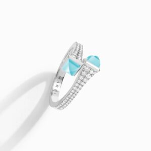 18K WHITE GOLD SEA BLUE CHALCEDONY AND DIAMOND THIN RING