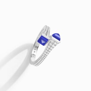 18K WHITE GOLD LAPIS LAZULI AND DIAMOND THIN RING