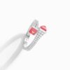 18K WHITE GOLD PINK CORAL AND DIAMOND THIN RING