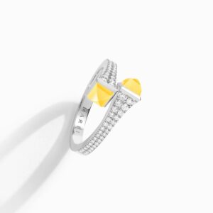 18K WHITE GOLD YELLOW QUARTZITE AND DIAMOND THIN RING