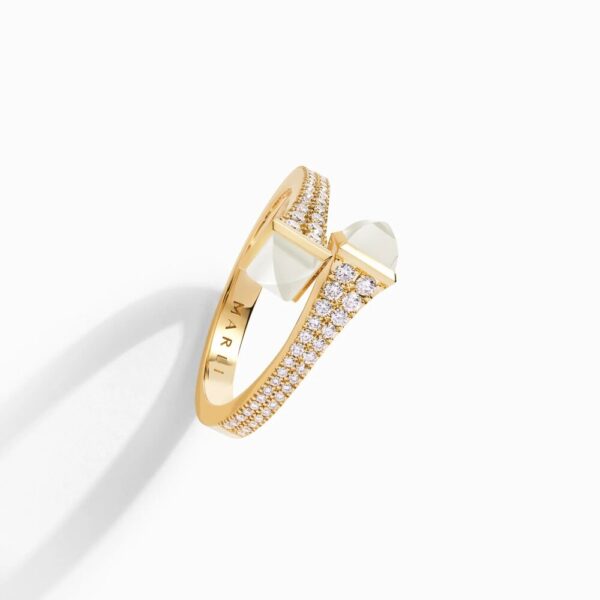 18K YELLOW GOLD MOON STONE AND DIAMOND THIN RING