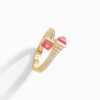 18K YELLOW GOLD PINK CORAL AND DIAMOND THIN RING
