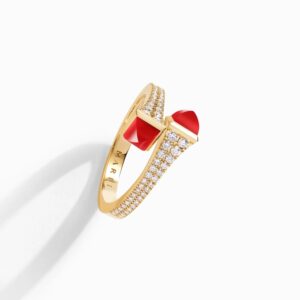 18K YELLOW GOLD RED AGATE AND DIAMOND THIN RING