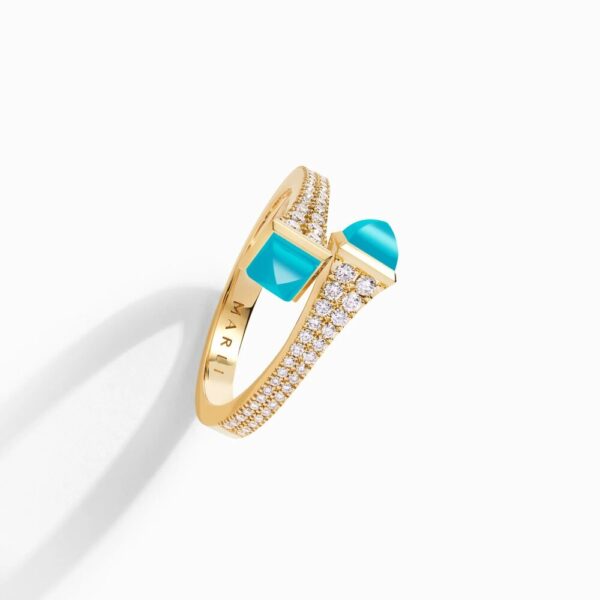 18K YELLOW GOLD TURQUOISE AND DIAMOND THIN RING