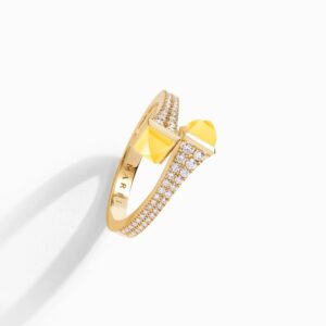 18K YELLOW GOLD YELLOW QUARTZITE AND DIAMOND THIN RING